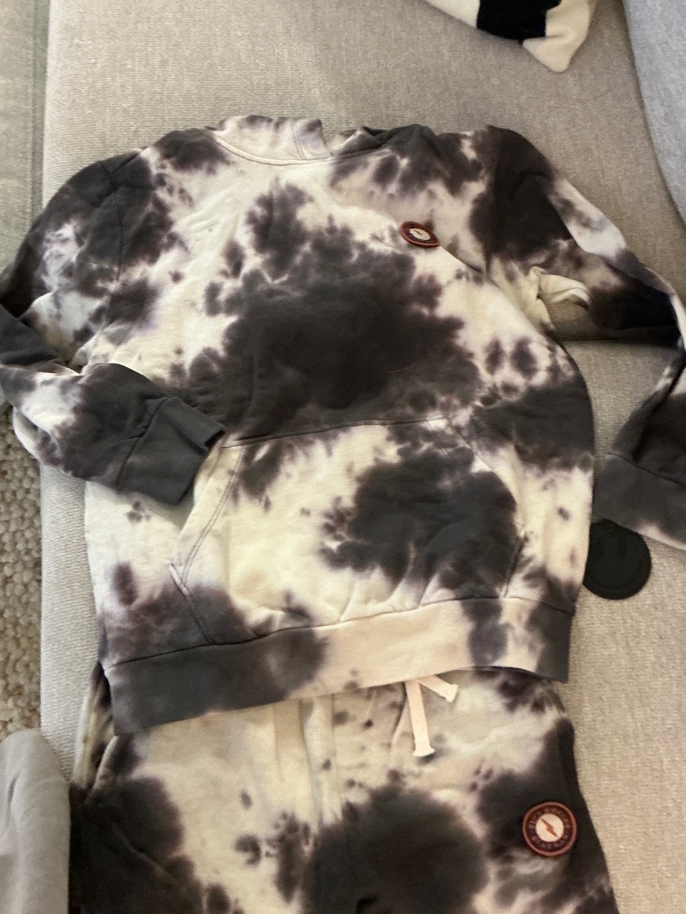 New Black & White Tie-Dye Hoodie Sweatshirt and Joggers Set